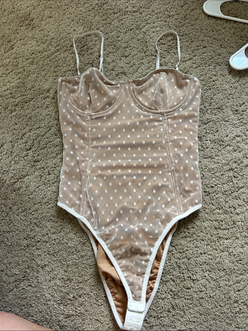 One-Piece Bodysuit in Beige with White Trim